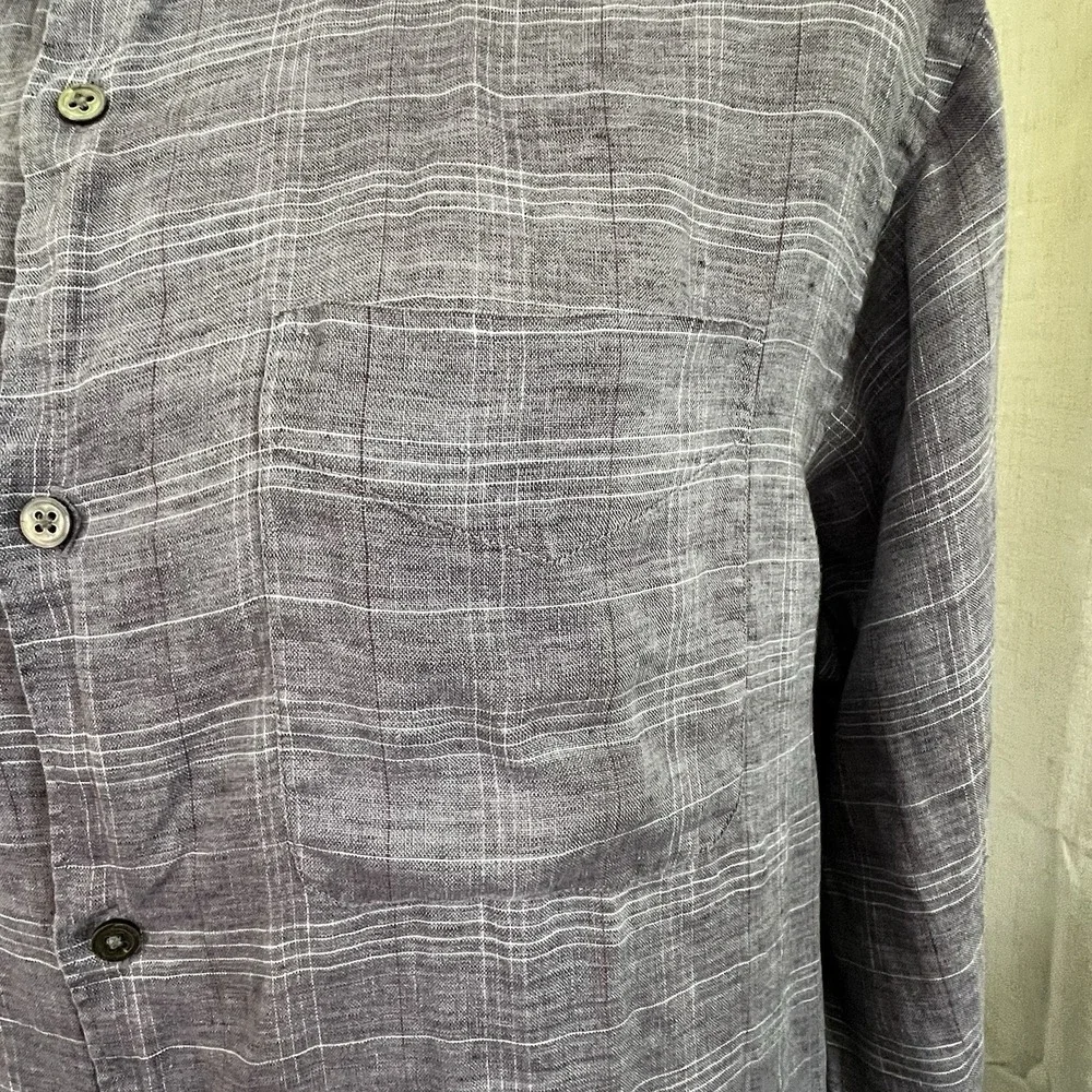 Banana Republic Shirt Mens  Sz Large Gray Linen Factory‎ Store Button Down